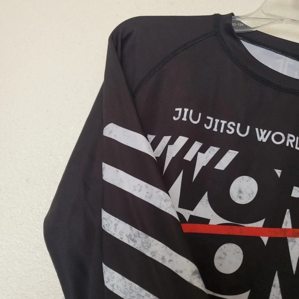 Jiu Jitsu World League Rash Guard Mens Large Black Long Sleeve MMA BJJ Shirt